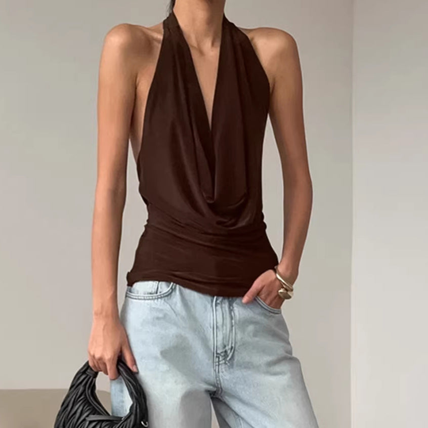 Spring Summer Designer Knitted Backless Boat-Neck Top Womens Clothing 