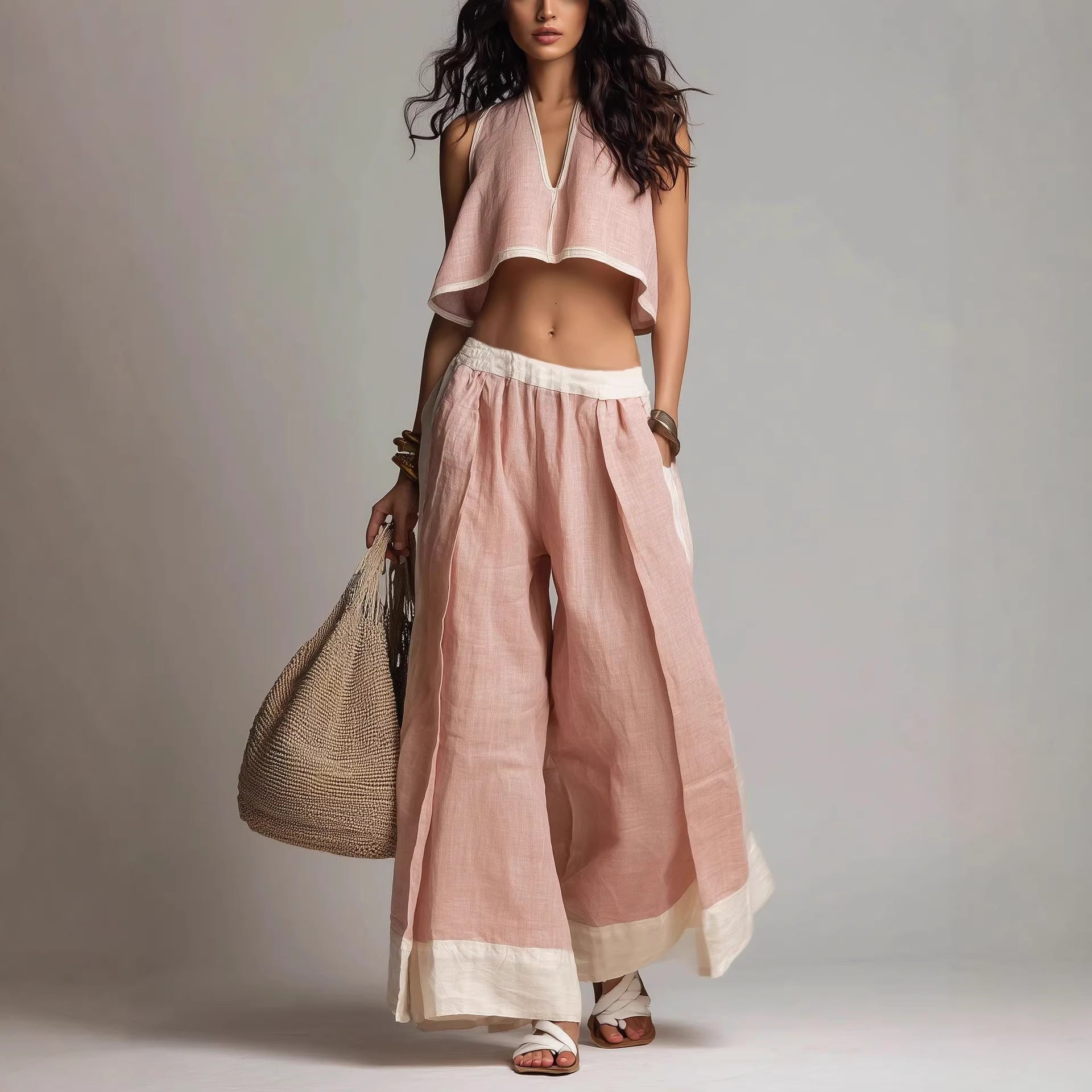Casual Chic Solid Color Sleeveless V-Neck Set 