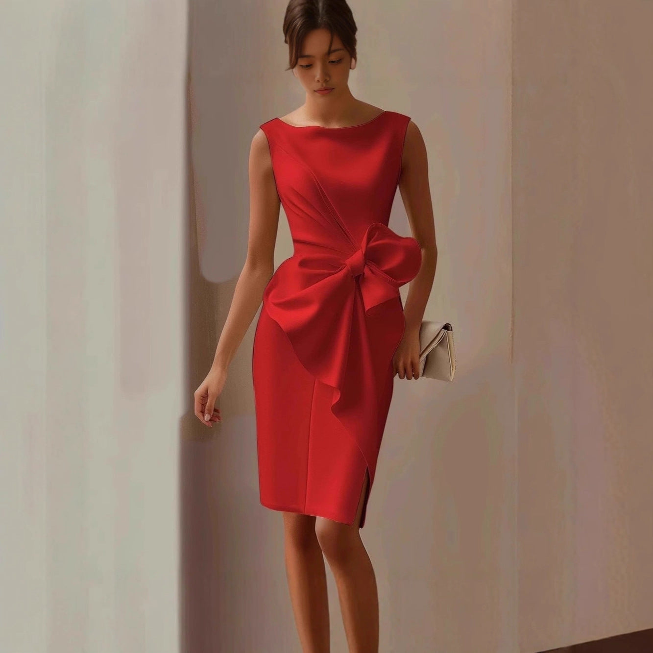 Bow-knot Fashion Sleeveless Midi Dress 
