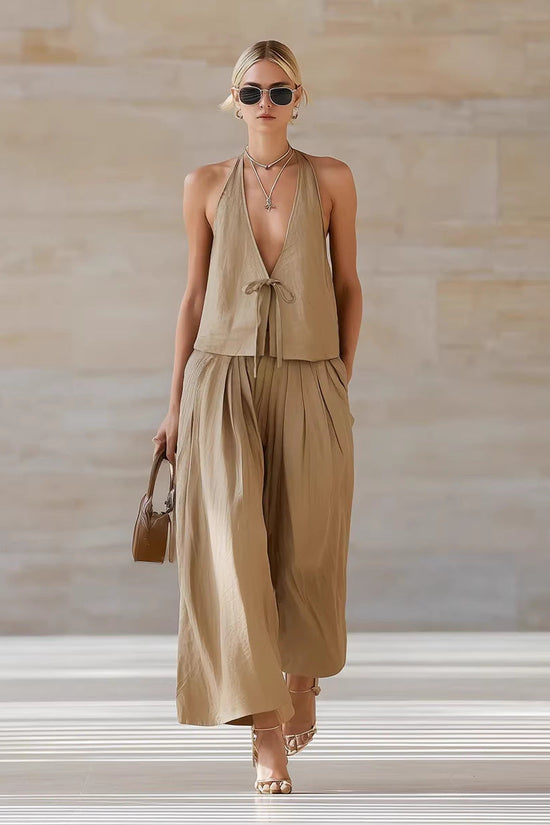 Fashionable Casual Sleeveless Vest And Loose Wide-Leg Pants Womens Set 