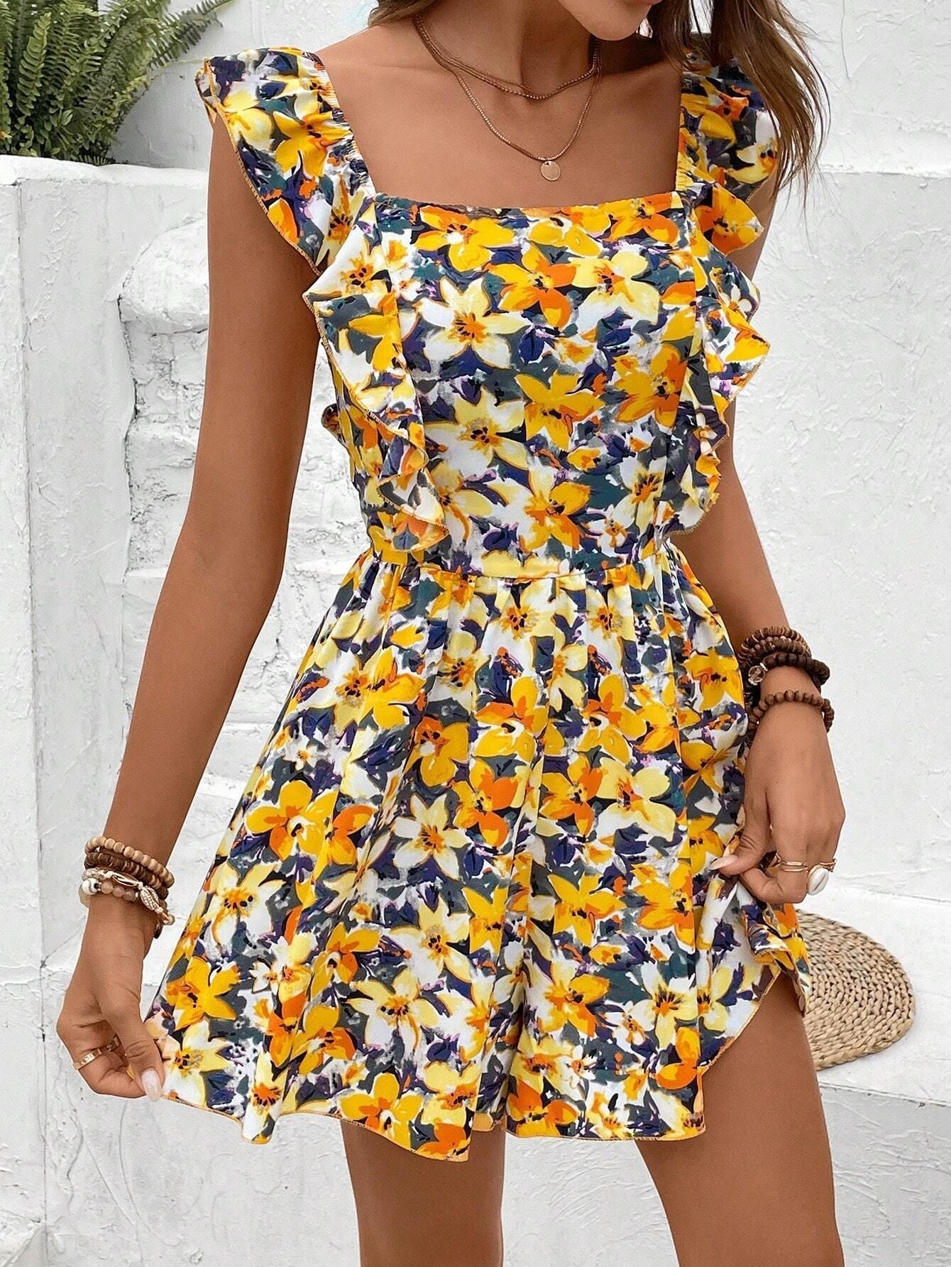 🌸 Women's Sleeveless Square Neck Printed Jumpsuit FitiqueFit