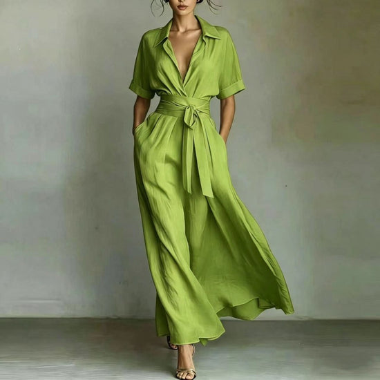 Solid color waist slimming dress