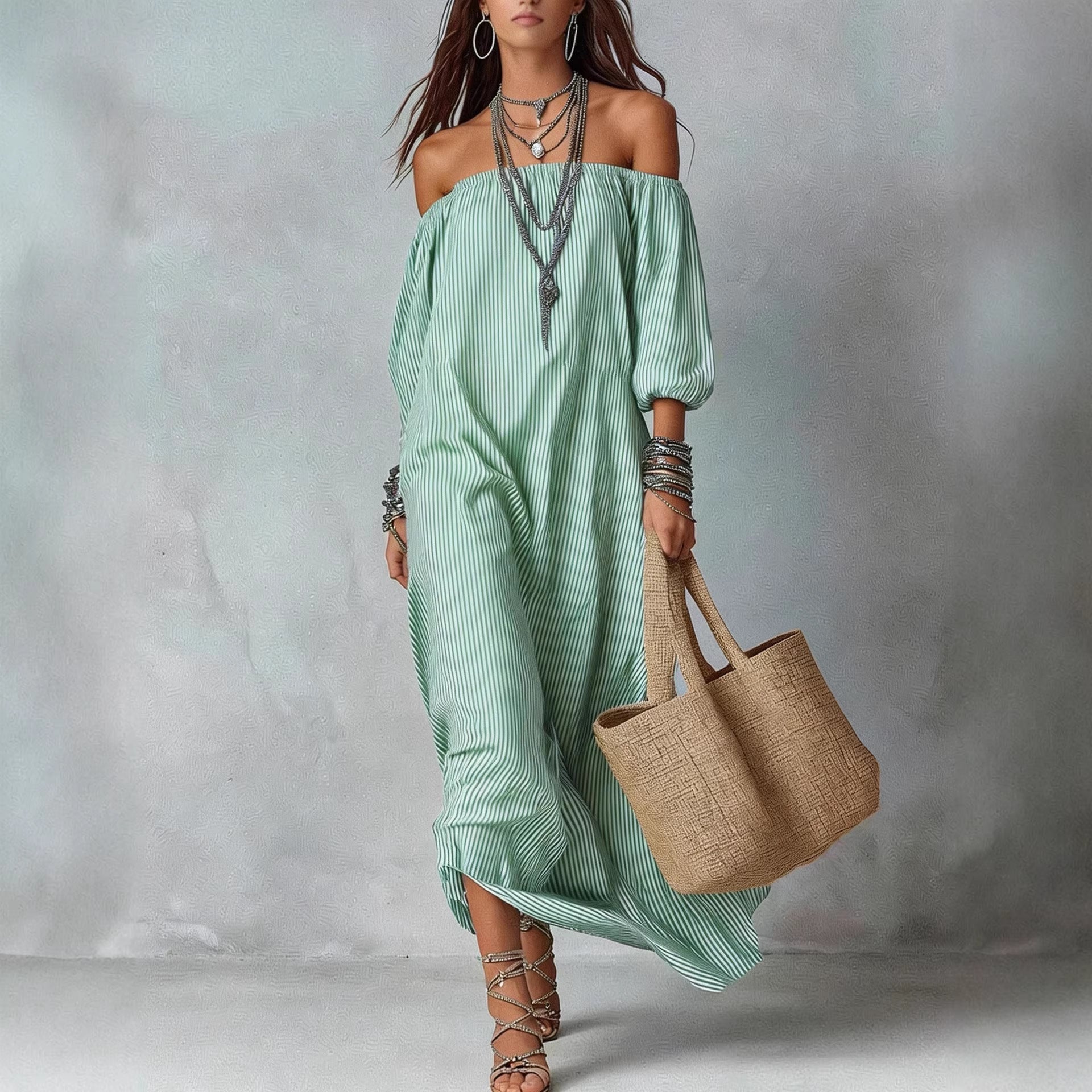 New SpringSummer Elegant Striped Loose-Fit Chic Holiday Dress For Women 