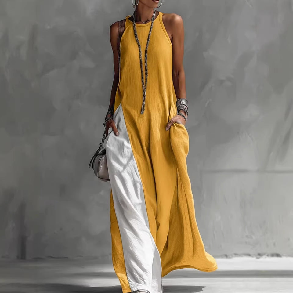 Womens Sleeveless Loose-Fit Off-Shoulder Dress With Pockets 