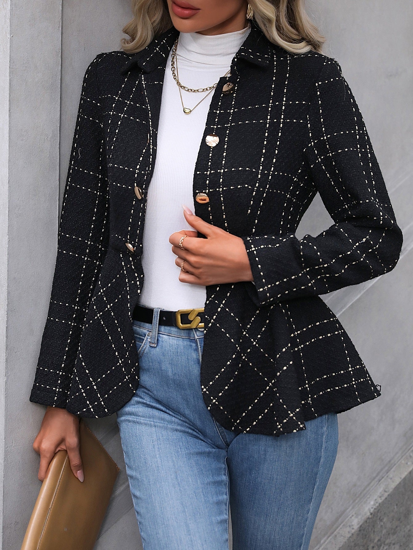 Women’s Plus-Size Solid Color Peplum Jacket – Casual Outerwear 