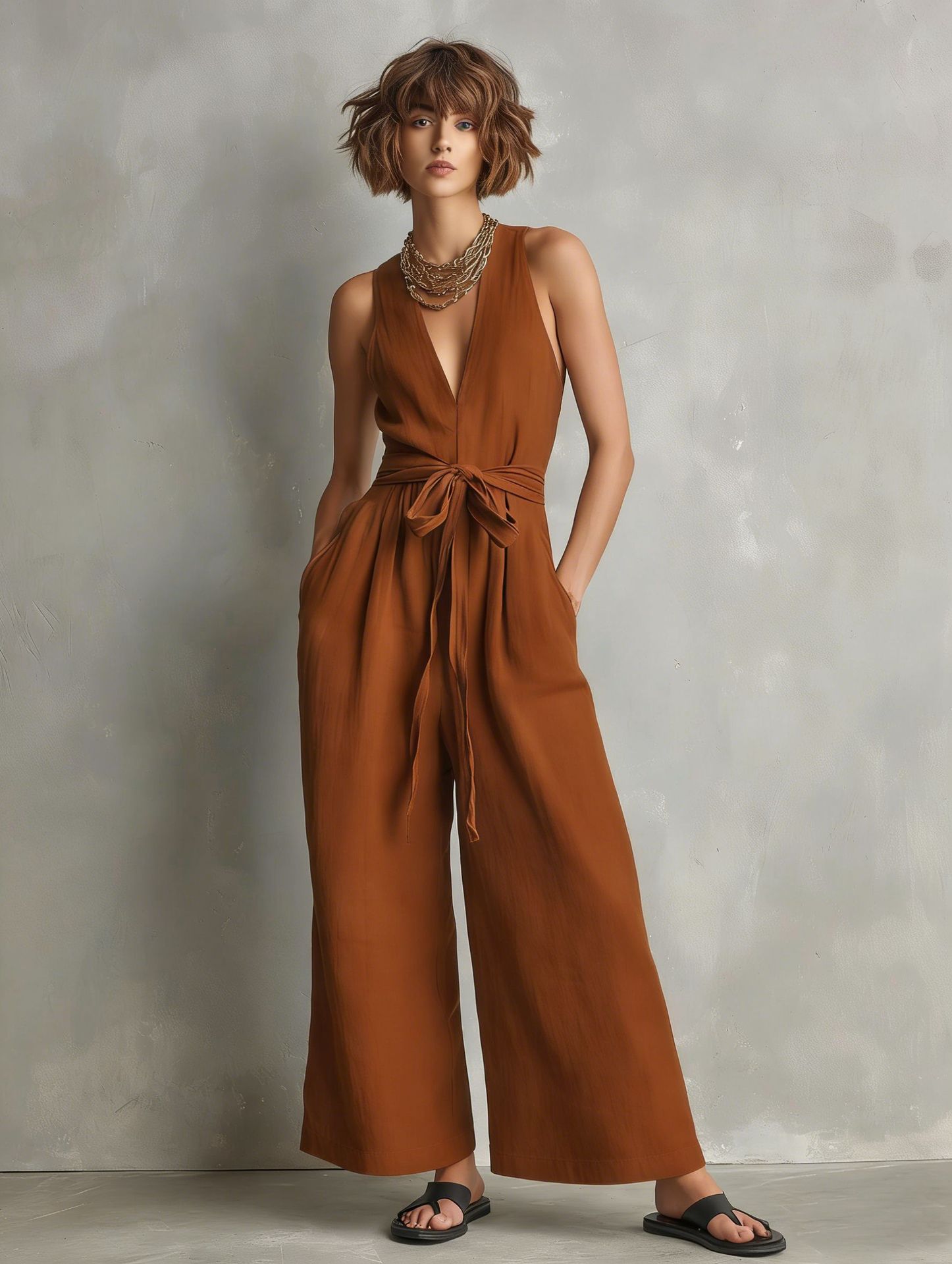 Elegant Commuter V-Neck Jumpsuit For Women 