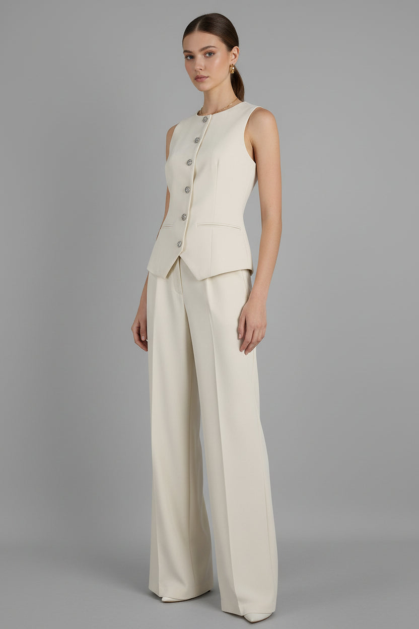 Elegant Commuter Vest And Wide-Leg Pants Two-Piece Set 
