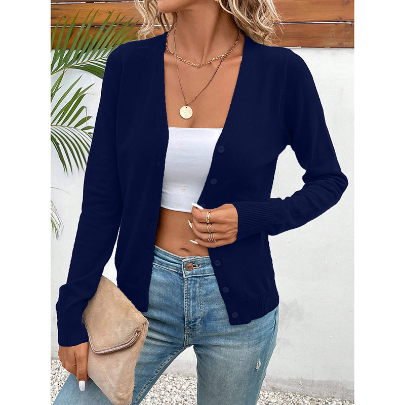 Women’s V‑Neck Button‑Down Cardigan Knit Sweater CJ US