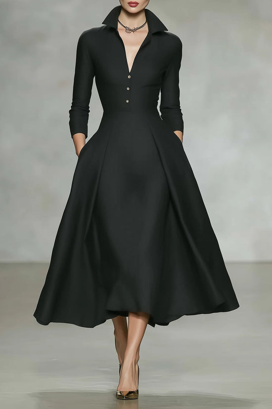 V-neck waist cinched long sleeved dress 