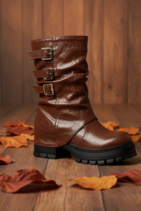 Autumn and winter thick soled high-heeled low cut women's boots with punk style leg cuffs and boots 