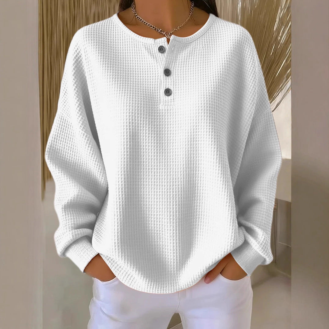 Round neck solid color pullover loose top 