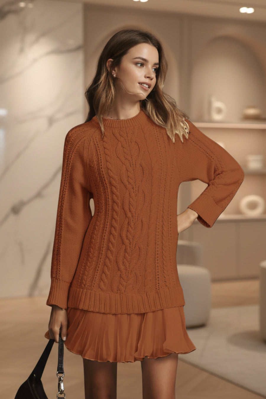 Comfortable Casual Fashion Knit Sweater with Cable Pattern for Women 