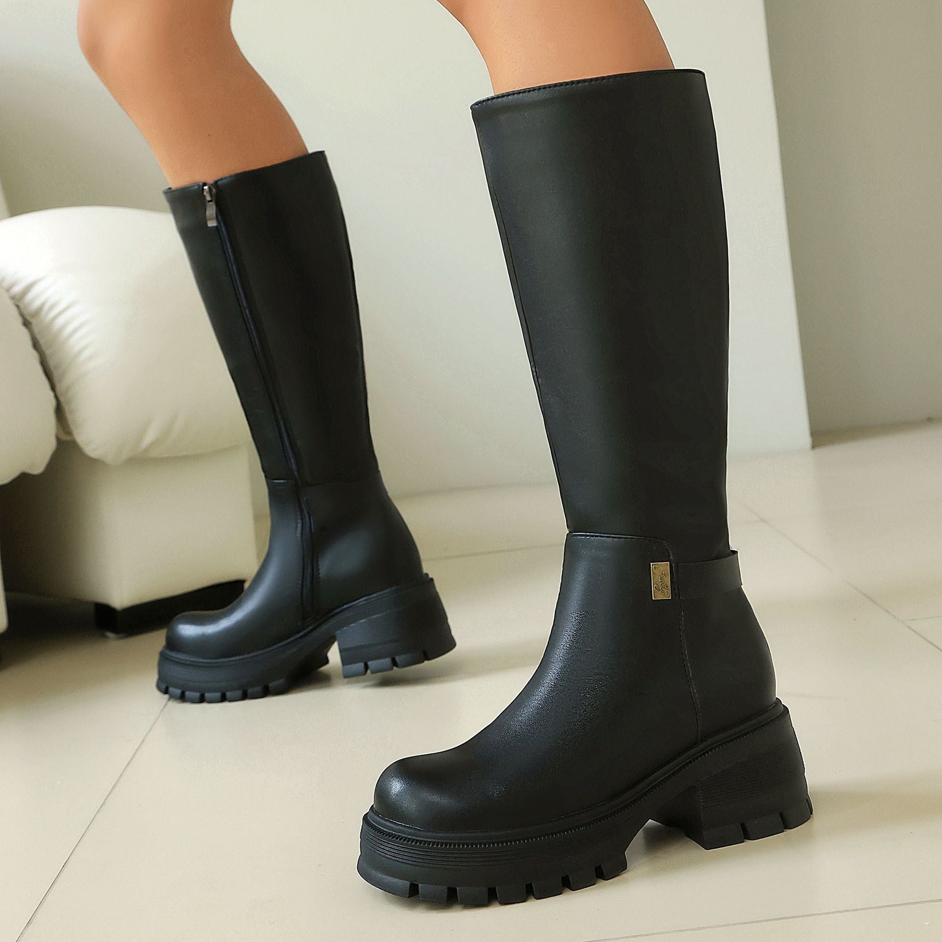 High Heel Over-the-Knee Boots for Women, Faux Suede Punk Style Chunky Heel Autumn/Winter Fashion 