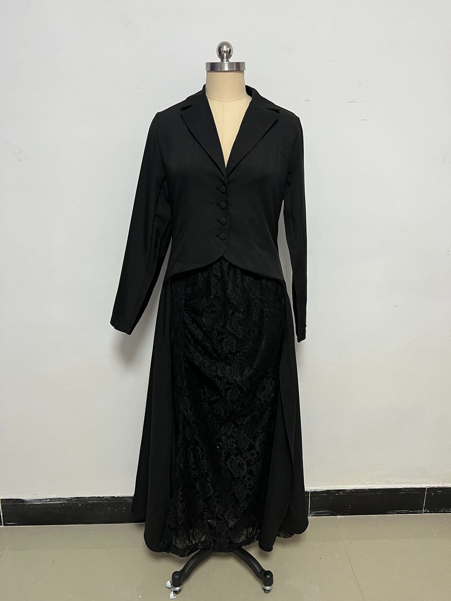 Chic Lace Suit Collar Two-Piece Long Sleeve Dress for Women 