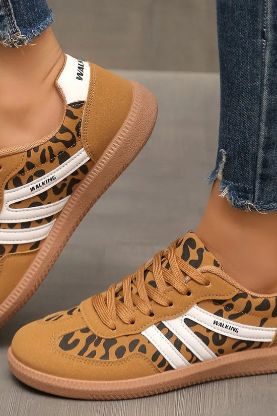 Leopard Round Toe Lace Up Sneakers 