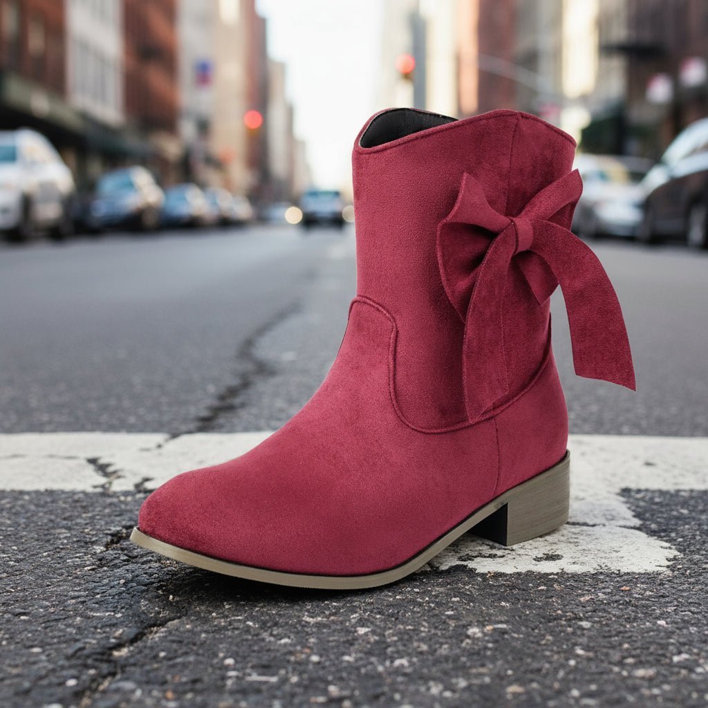 Low Heel Suede Large Size Sweet Bow Casual Boots CJ