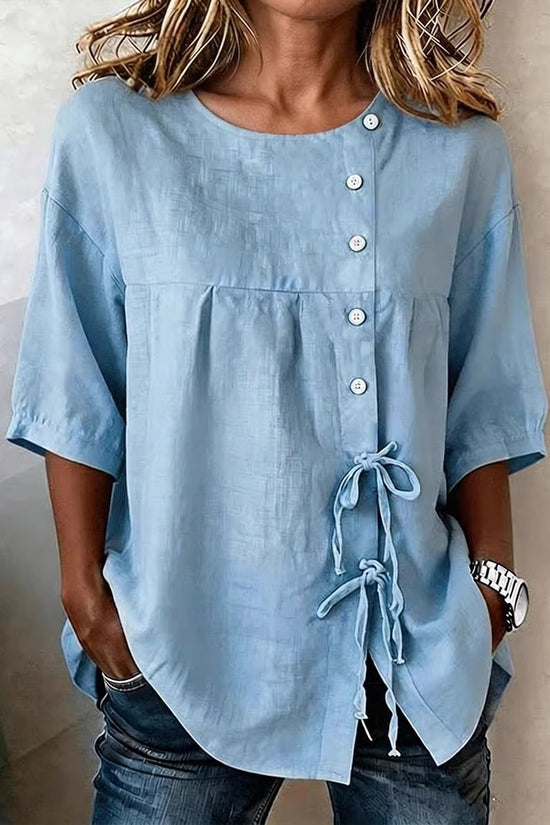 Lace-up Button New Solid-color Shirt 