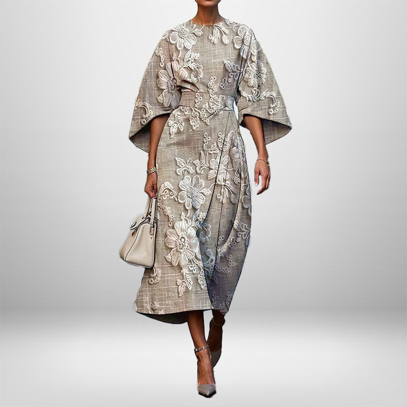 Women's Elegant Fashion Print Round Neck Long Dress 