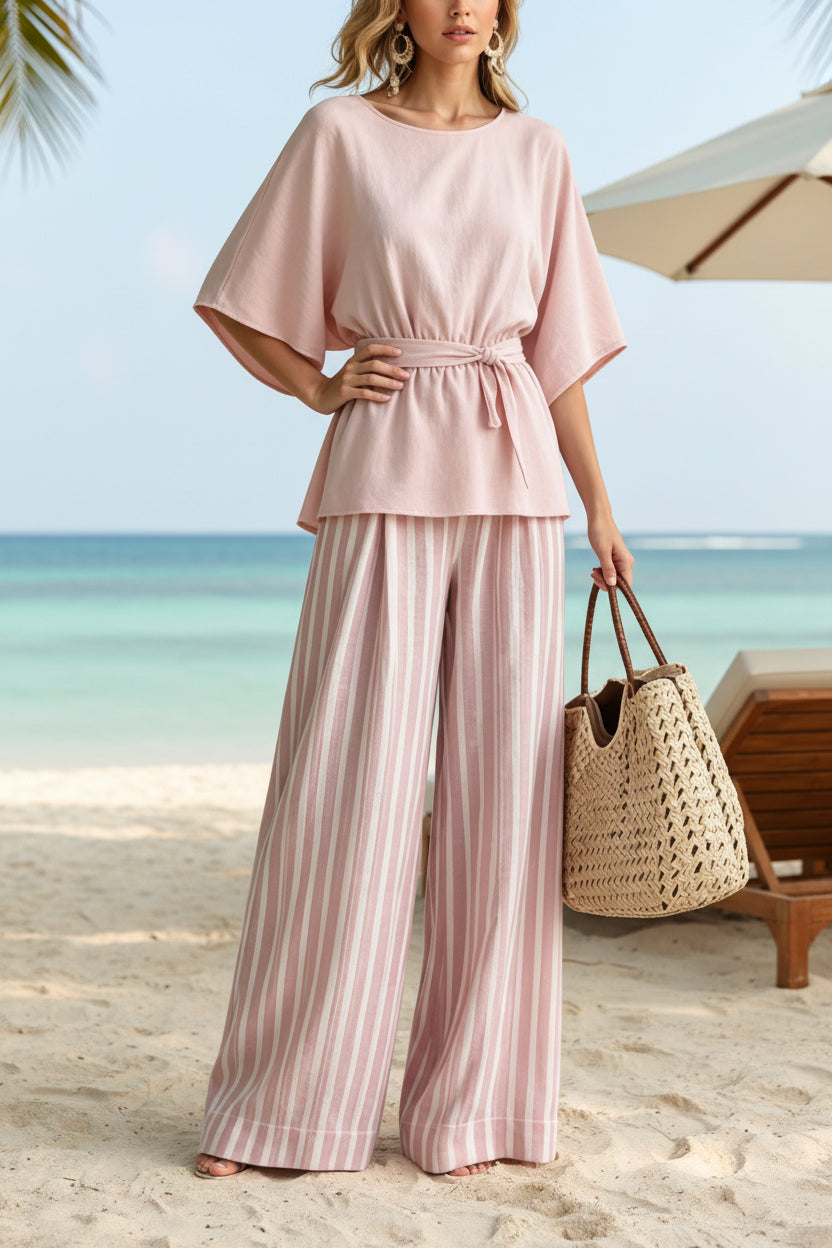 2026 Gentle Wind Waist Top And Wide Leg Pants Set 