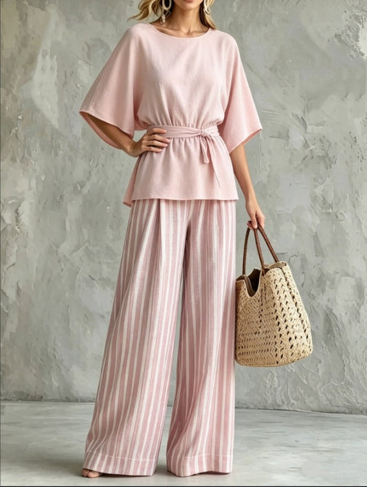 2026 Gentle Wind Waist Top And Wide Leg Pants Set 
