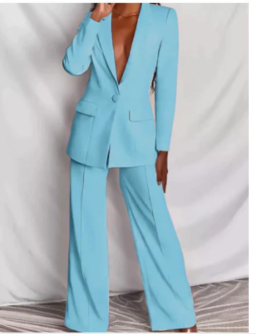 Women's Professional Blazer & Trousers Suit Set – Long Sleeve, Full Length 