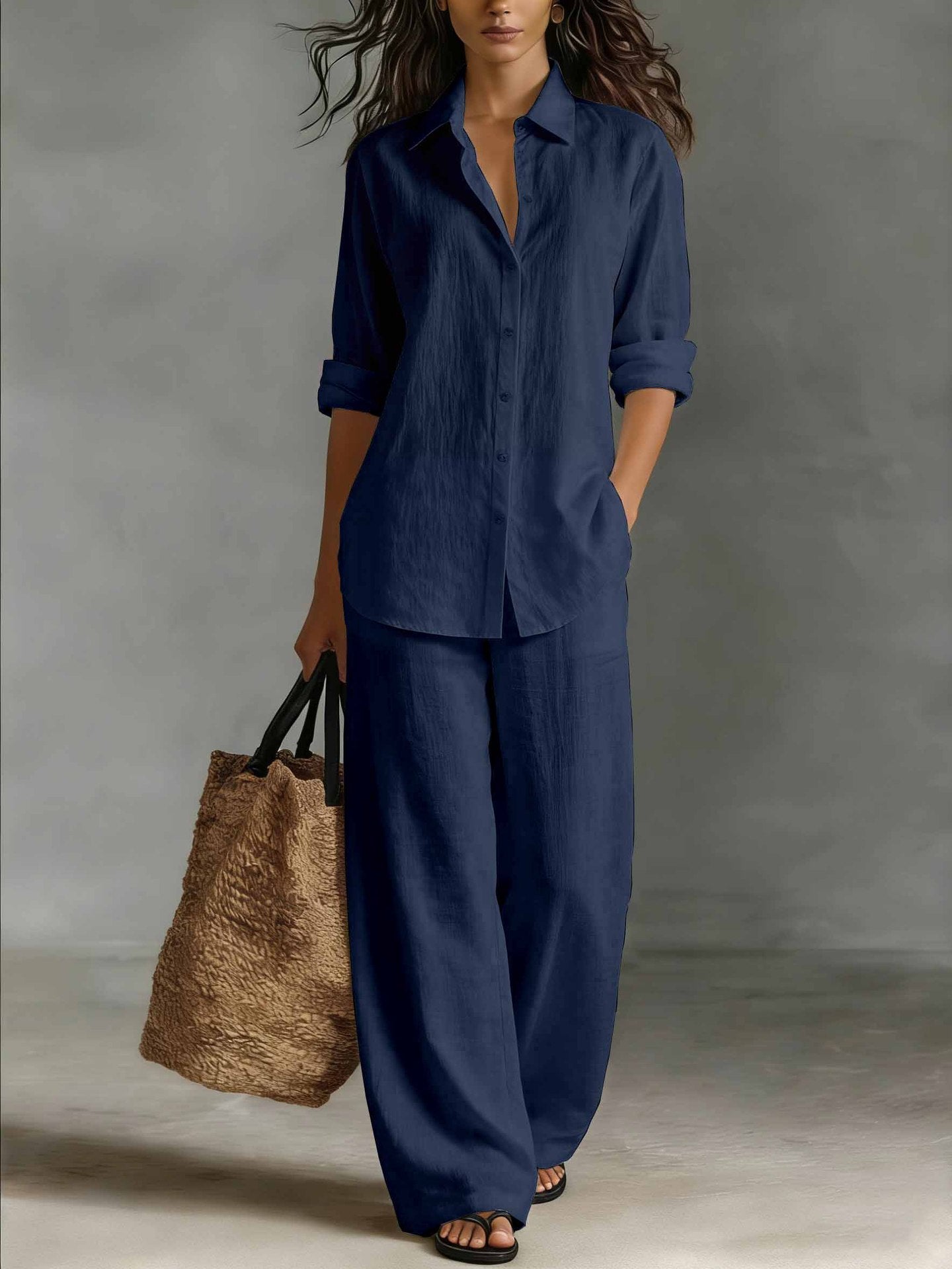 Bohemian Resort Cotton-Linen Top And Pants Set 