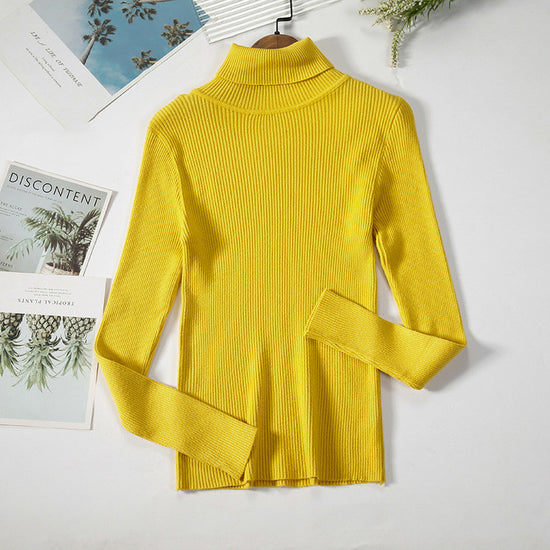 Solid Color Pit Strip Knit Pullover Turtleneck Sweater - Diversi™ Fashion