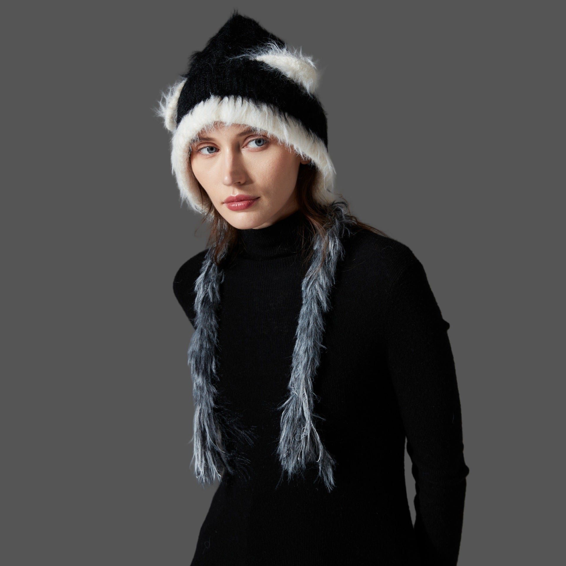 Cat Ears Mink Wool Ear Protection Color Matching Woven Hat Knitted Hat CJ