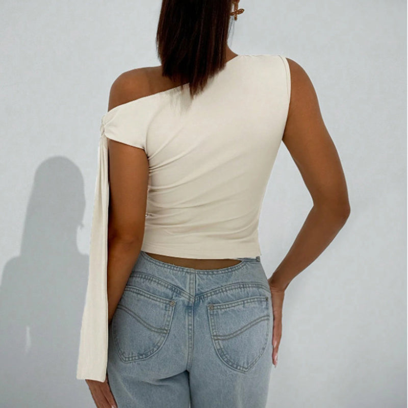 Women's  One Off The Shoulder Tops Asymmetrical Neck Tie Shoulder Going Out Shirt 
