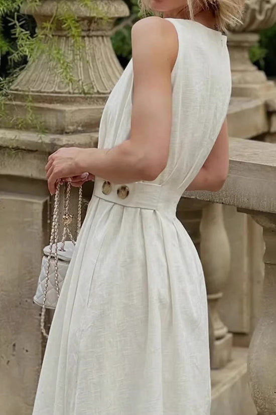 French-style Elegant Casual Minimalist Sleeveless Crew-neck Dress 