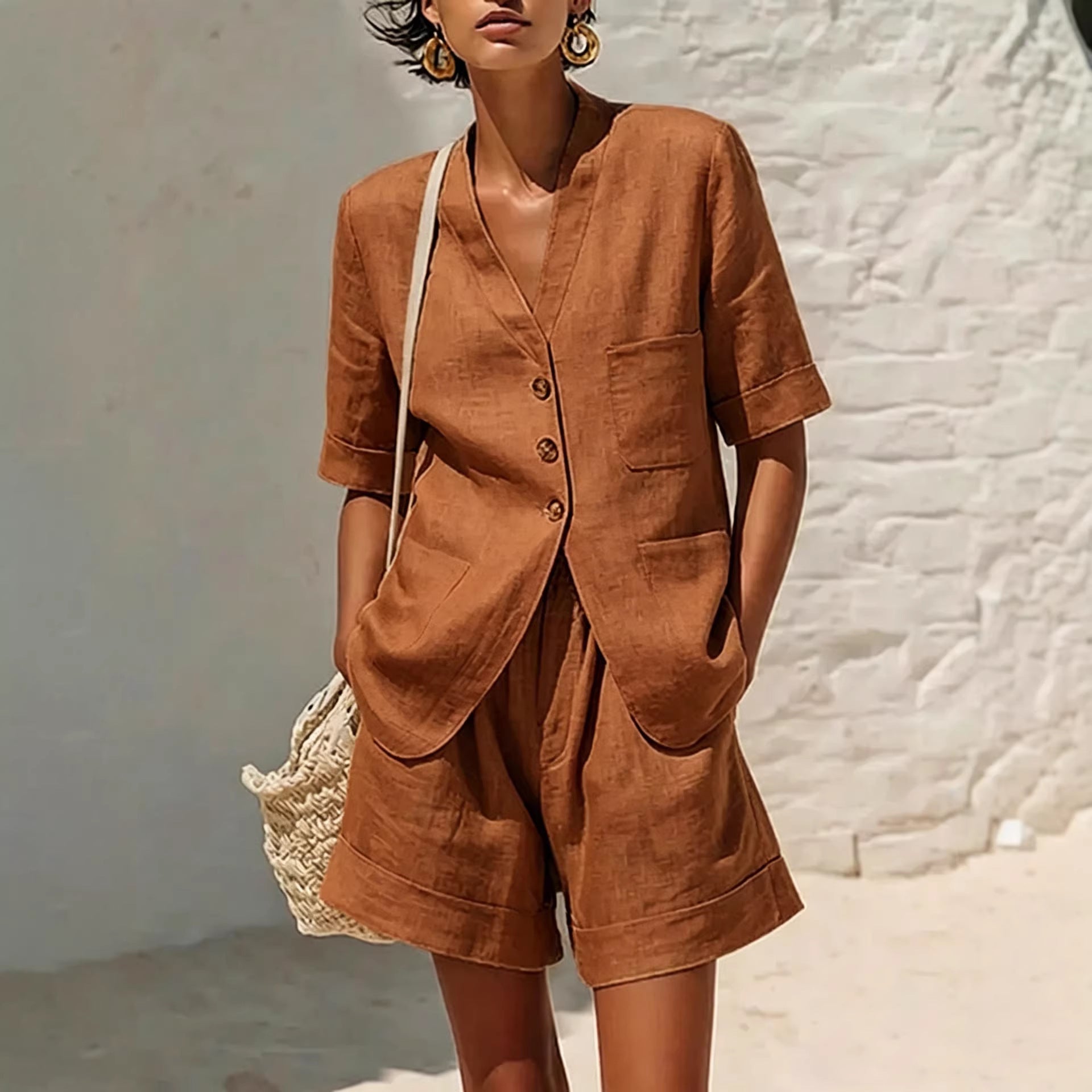 Loose-fitting Cotton And Linen Two-piece Set 