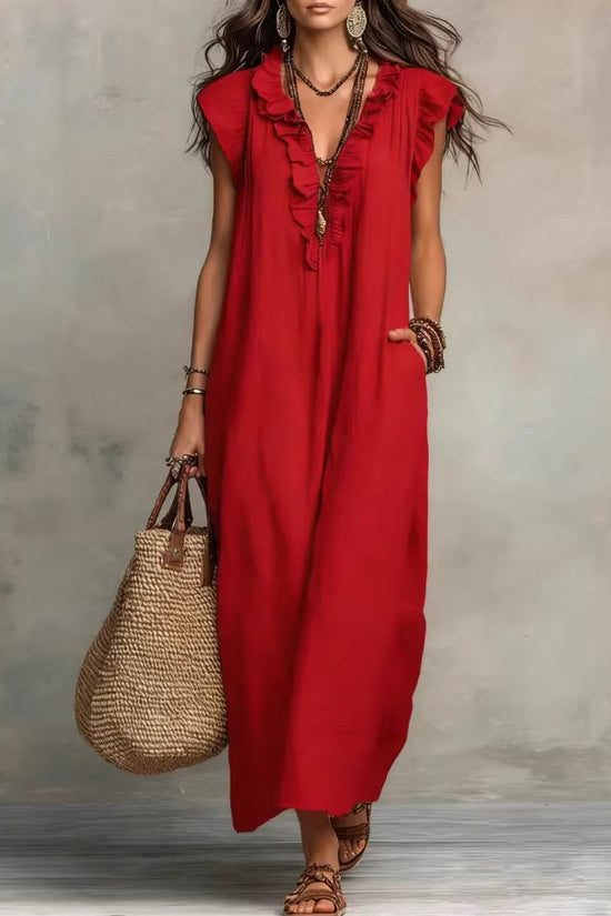 Women's Spring Summer Pocket Ruffle Elegant Dress 