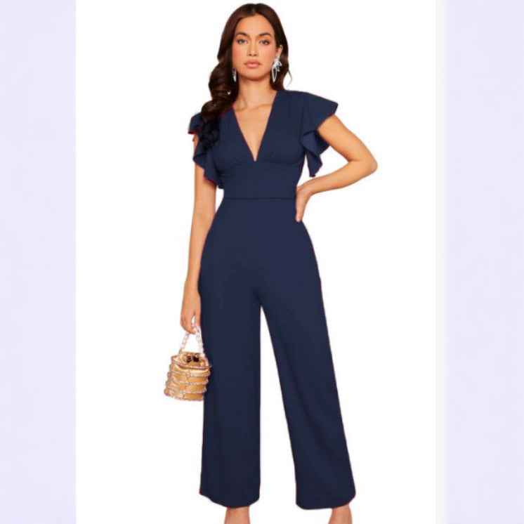 Womens Elegant Jumpsuit With Ruffle Details 