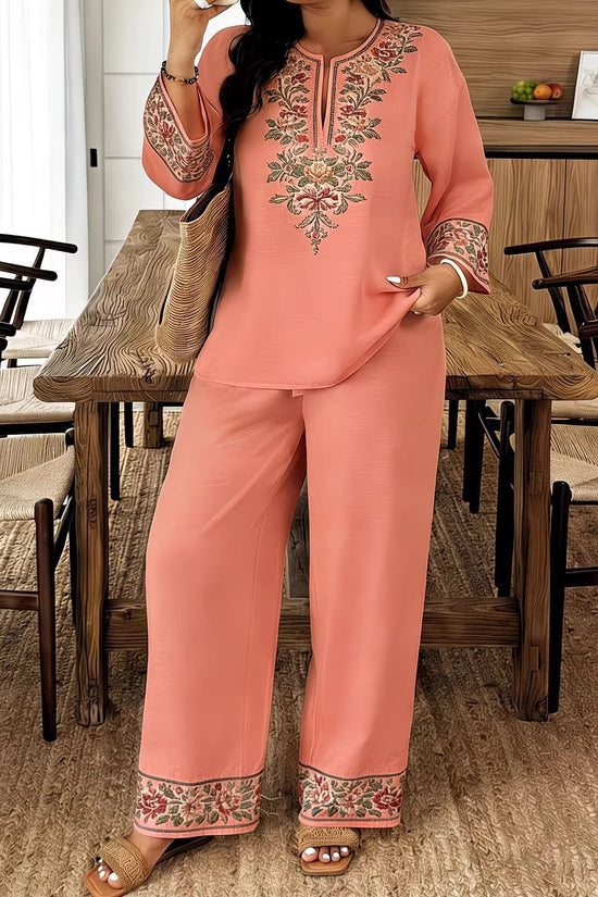Long-sleeve Lace Floral Long-sleeve Ethnic-style Middle Eastern Set 