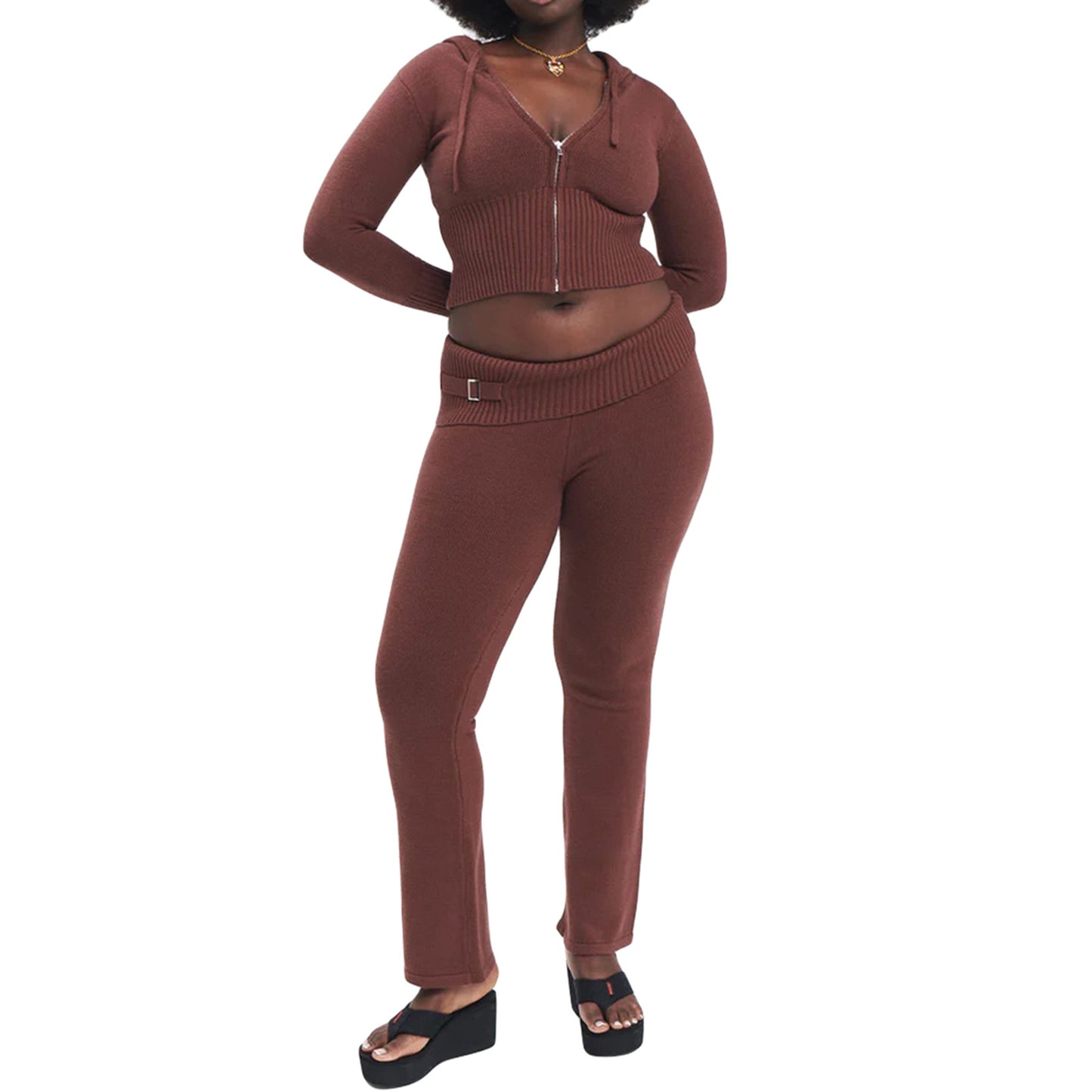 Long Sleeve Sweater & High Waist Long Pants Set | ladies long sweaters
