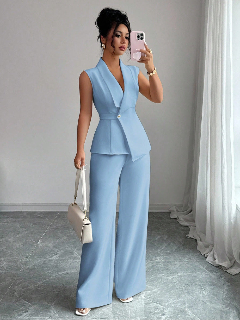 Sleeveless Blazer And Straight-leg Pants Two-piece Set 