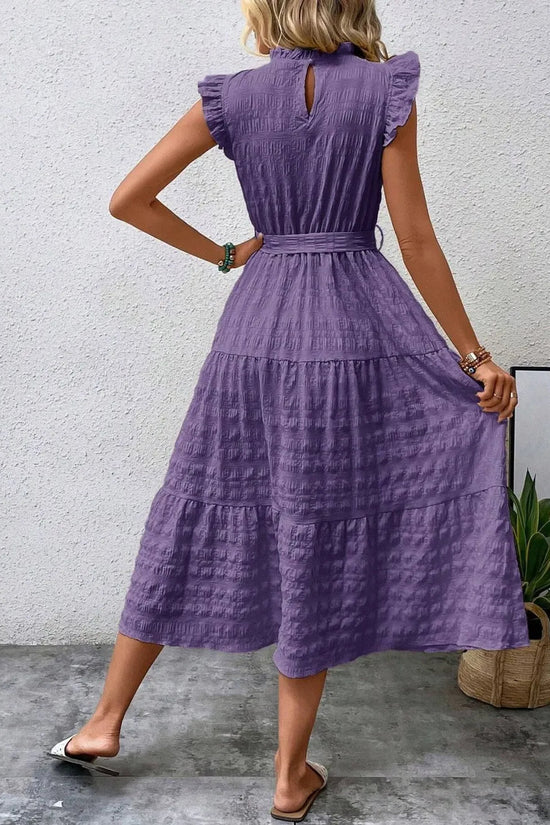 Tied Ruffled Cap Sleeve Midi Dress 
