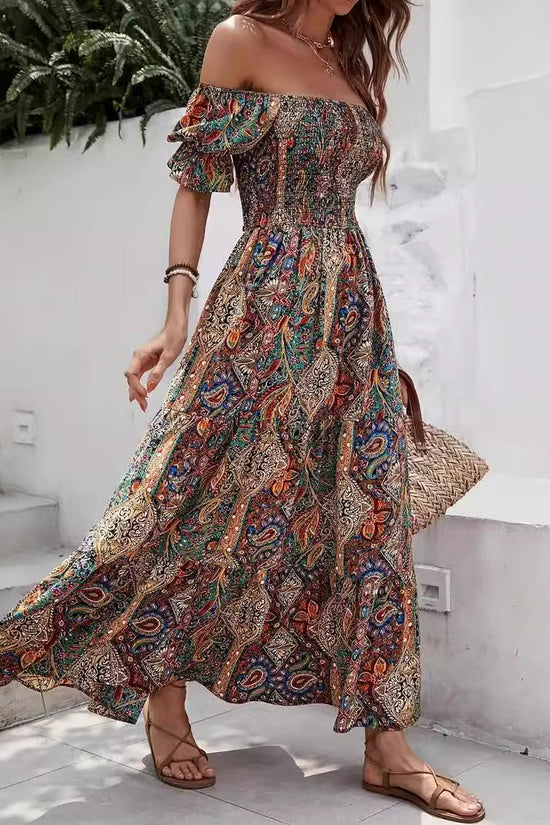 Women’s Paisley One‑Shoulder Maxi Dress 