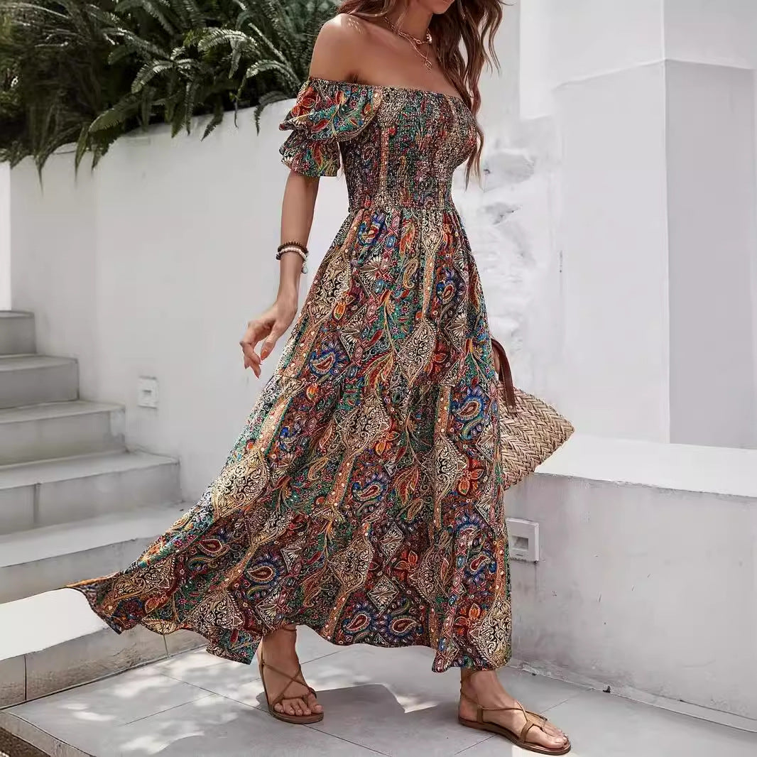 Women’s Paisley One‑Shoulder Maxi Dress 