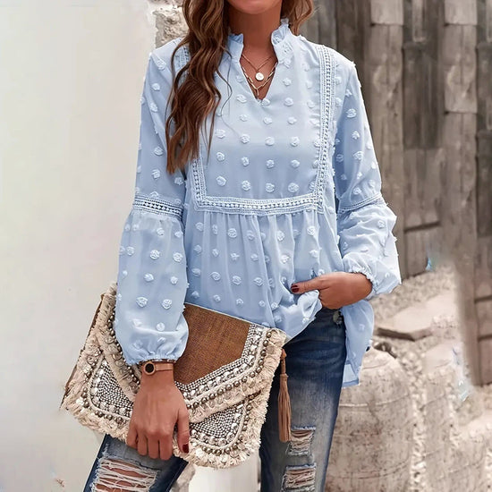 Women’s Long‑Sleeve V‑Neck Business Casual Blouse CJ US