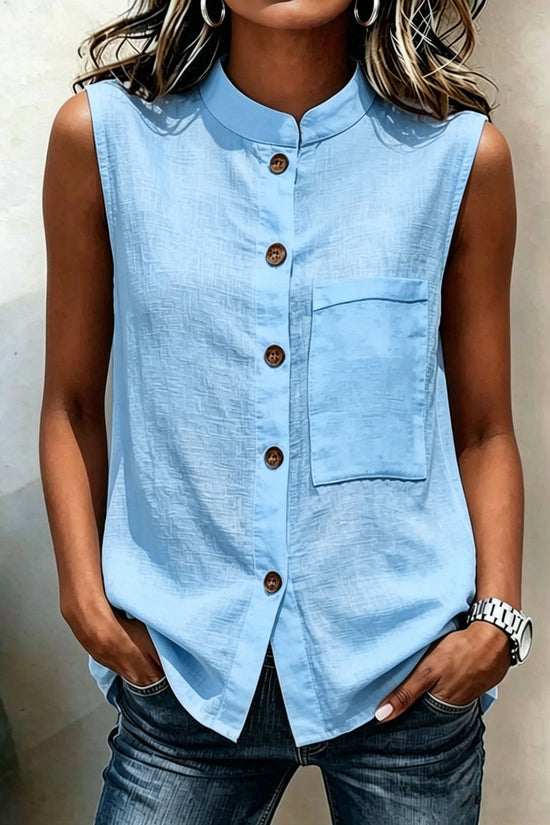 Fashionable Casual Solid-color Top With Buttoned Pockets 