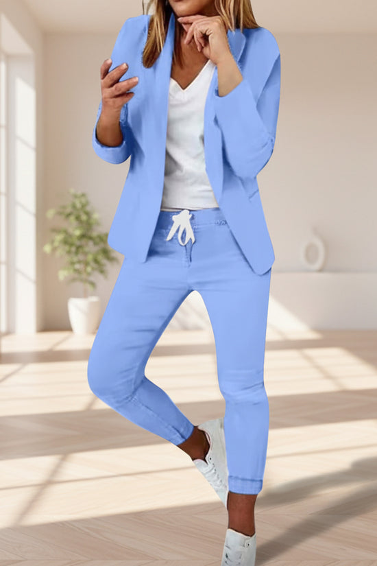 Women’s Notch-Lapel Blazer & Drawstring Pants Suit Set 