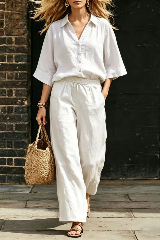 Womens Short-Sleeve Shirt And Loose Pants Two-Piece Set 