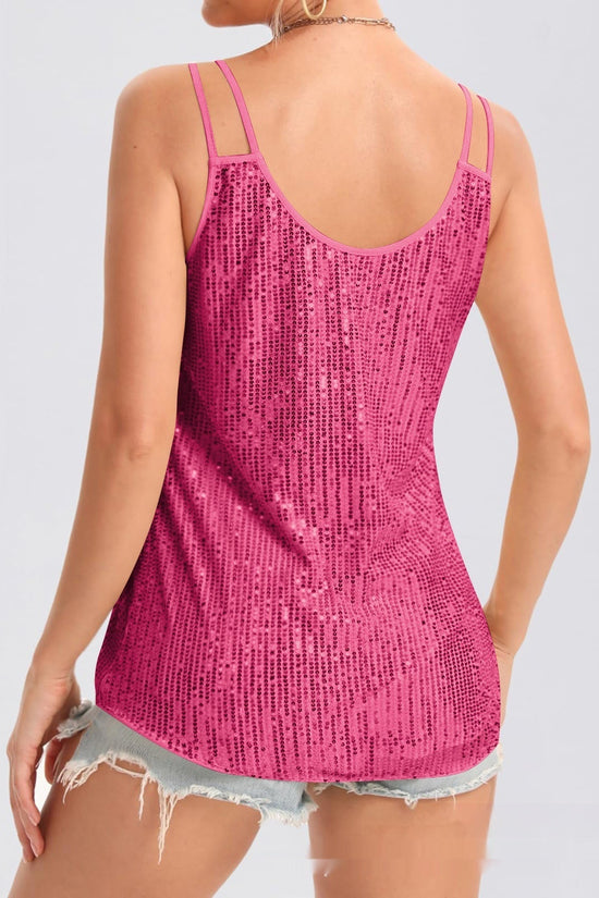 Sequin V-Neck Camisole – Rhinestone Strap Sparkly Top 