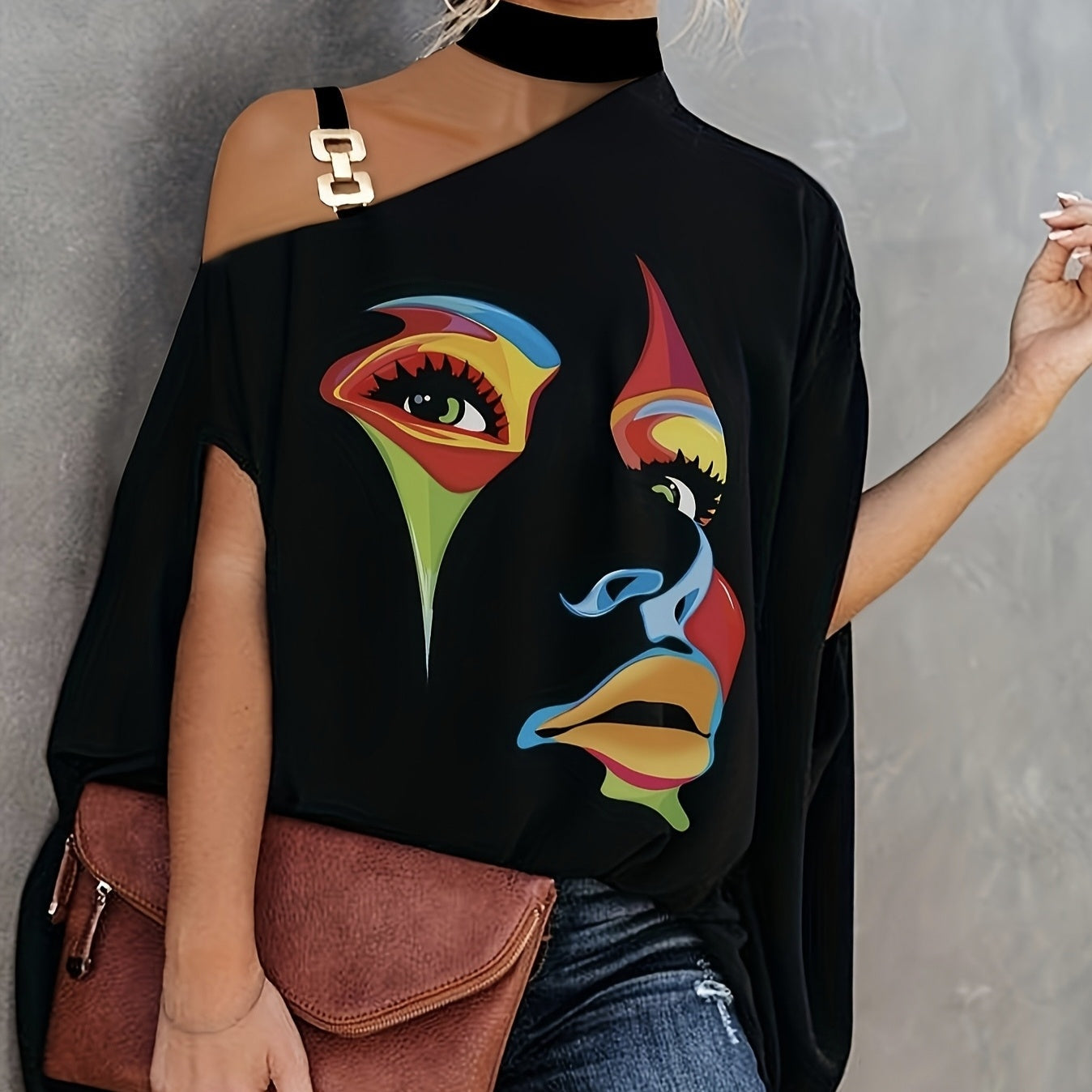 Women’s One-Shoulder Printed T-Shirt CJ US