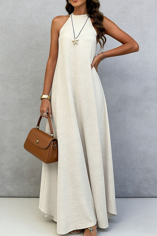 Women Summer Ice Silk Wrinkle Loose Plus Size Sleeveless Solid Color Swing Long Maxi Dress Vacation Style 