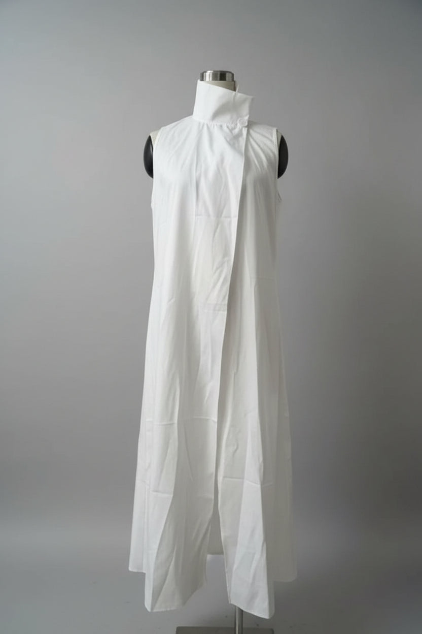 Elegant Sleeveless Long Dress – Stand Collar Office & Casual Dress 