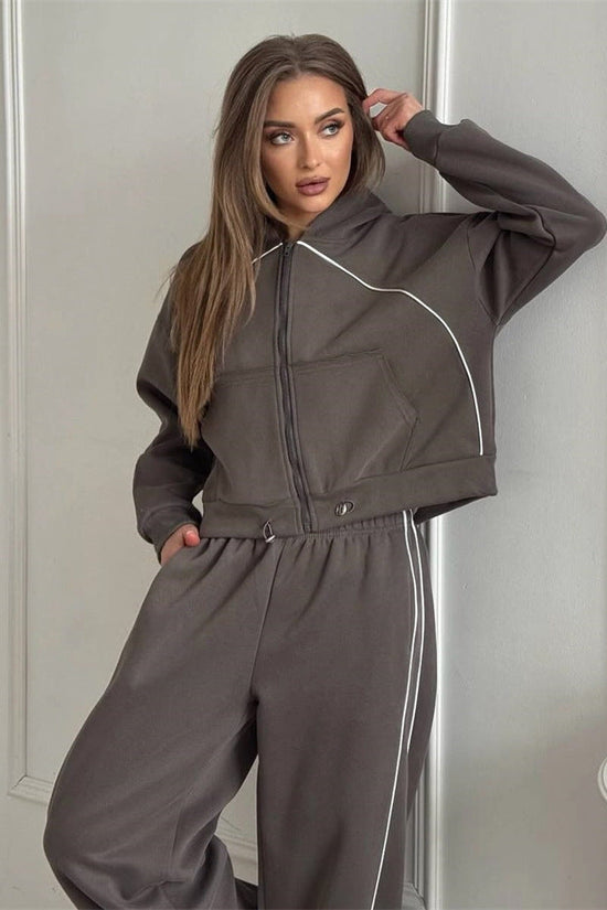 Women's Sportswear Set Solid Color Cardigan Set 