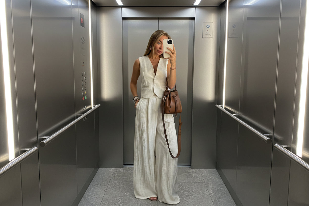Simple And Elegant Vest Top High-Waist Wide-Leg Pants Casual Suit 
