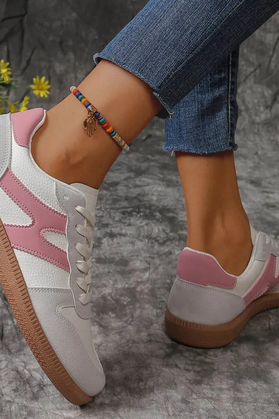 Contrast Lace Up Round Toe Flats Sneakers 